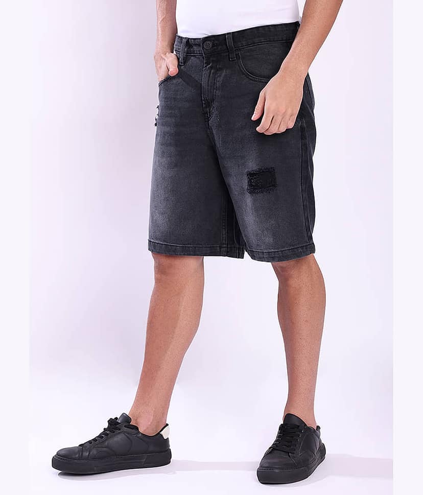 Bene Kleed Charcoal Cotton Men's Denim Shorts ( Pack of 1 ) view 2
