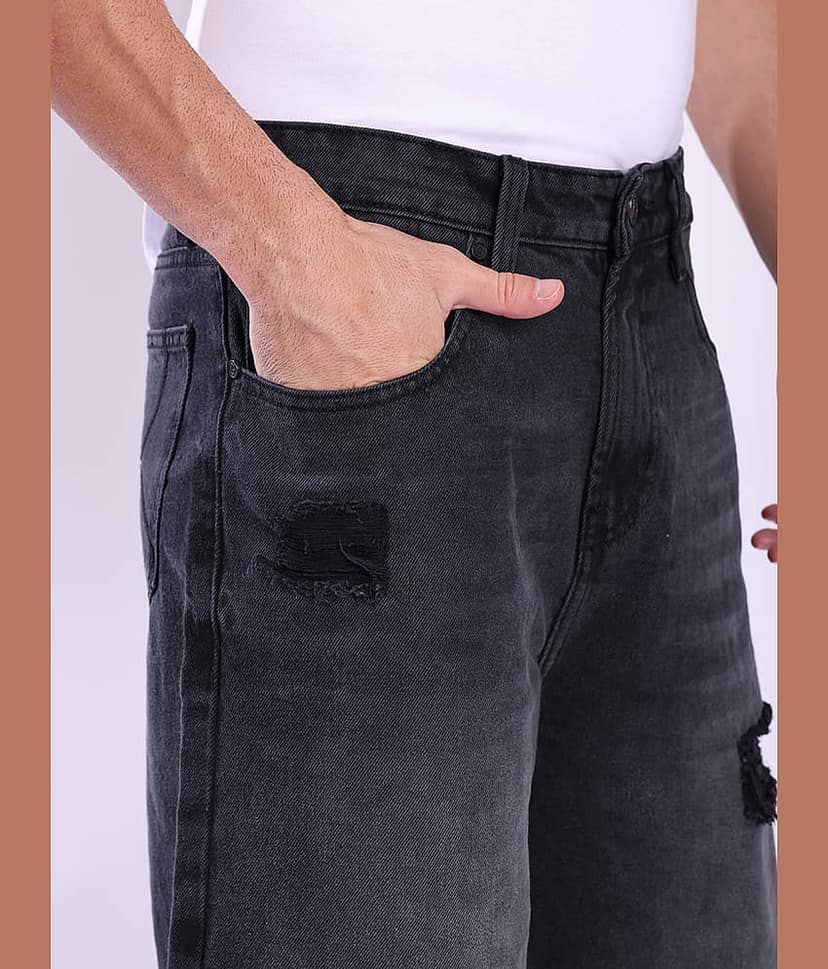Bene Kleed Charcoal Cotton Men's Denim Shorts ( Pack of 1 ) view 4