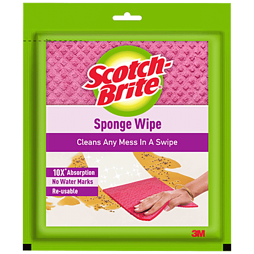 Scotch brite Sponge Wipes for kitchen cleaning, Re-usable Absorbent and Surface Cleaner, 1 pc