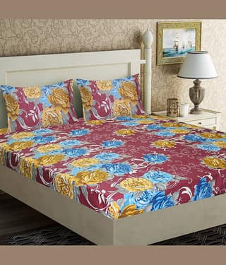 Home Candy Cotton Double Bedsheet ( Maroon )