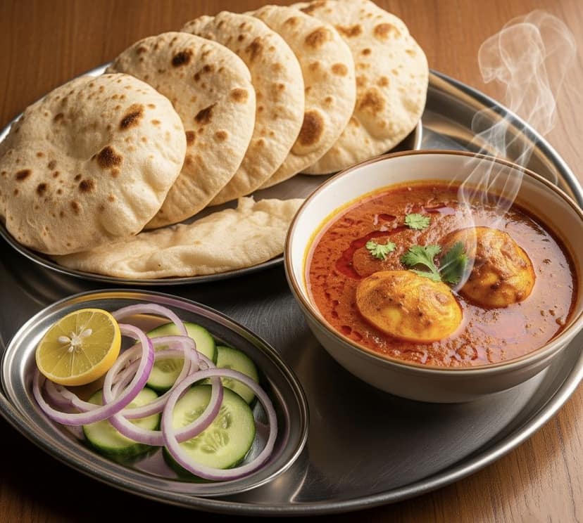 Egg Curry Meal – 5 Puffy Roti + 2 Egg Curry + Salad