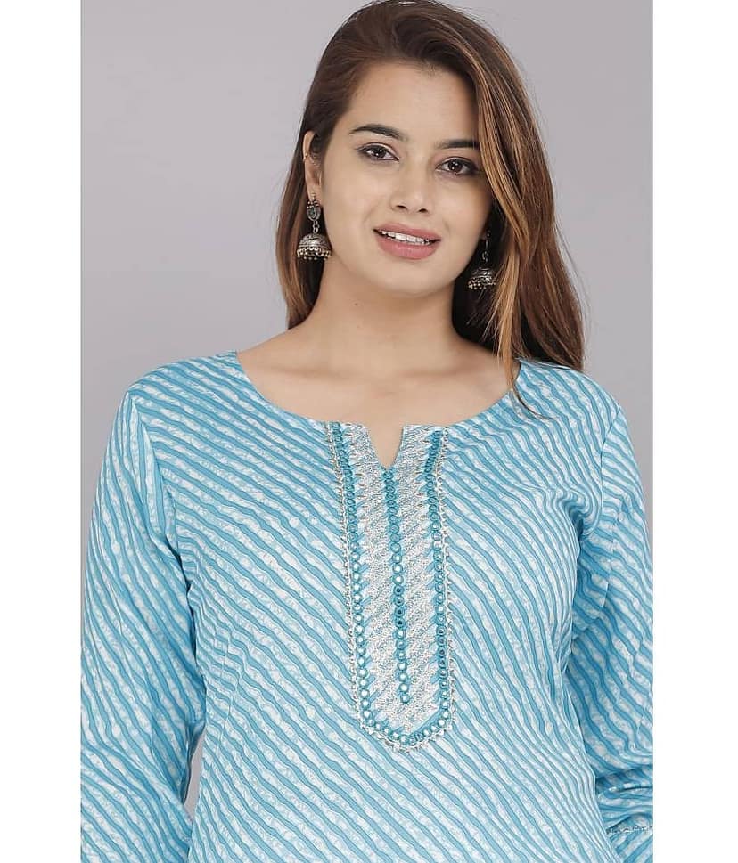 HIGHLIGHT FASHION EXPORT - Light Blue Cotton Women's Straight Kurti ( Pack of 1 ) view 2