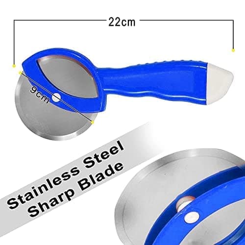 GLOBAL IMPEX Stainless Steel Pizza Cutter Premium Food Grade with Comfortable Plastic Handle Wheel Type Blue Color with Sharp Blade (Pack of 1) view 2