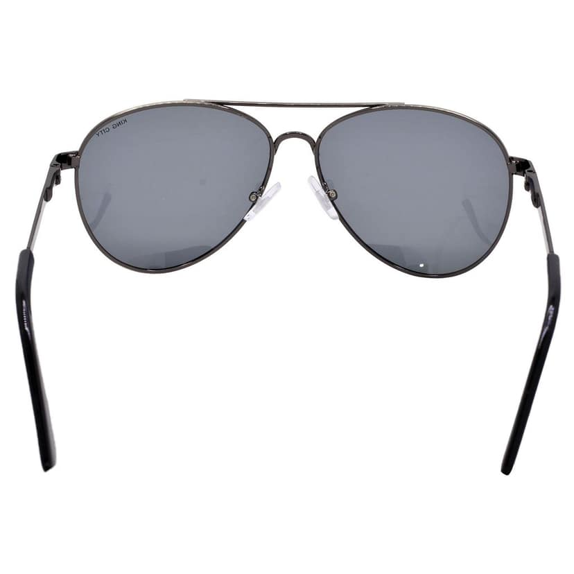 Stylish Pilot Full-Frame Metal Polarized Sunglasses for Men and Women | Black Lens and Steel Grey Frame | HRS-KC1015-LGRY-BK-P view 6