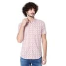Mufti Pastel Pink & White Resort Print Slim Fit Casual Shirt