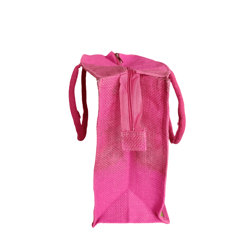 Pink Jute Bag with Zipper & Handles - Eco-Friendly & Stylish view 2