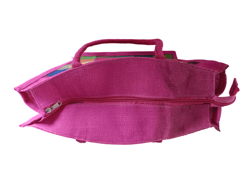 Pink Jute Bag with Zipper & Handles - Eco-Friendly & Stylish view 4
