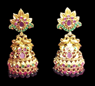 14k Gold Plated Kundan Meenakari Peacock Jhumka Earrings With Beads