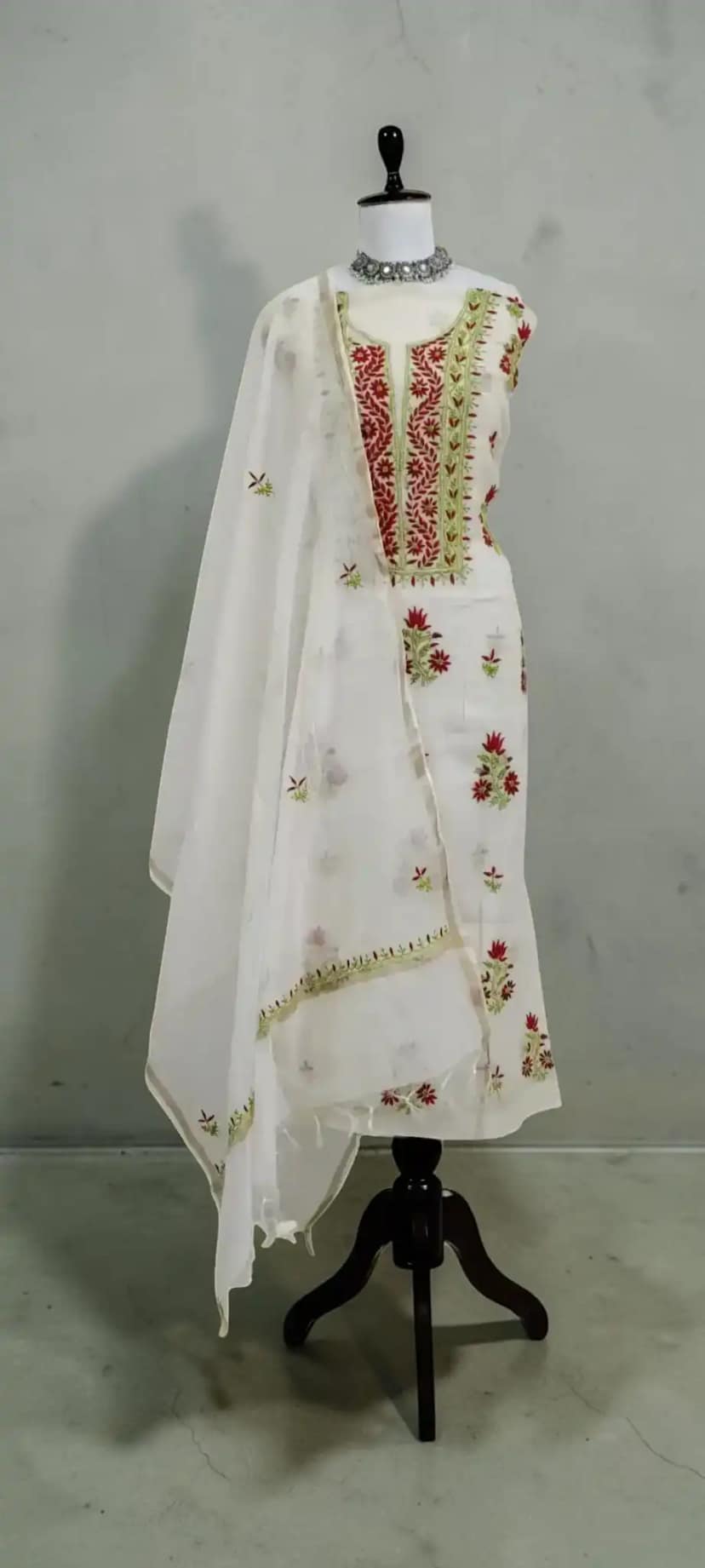 Lucknow Chikankari Hand-Embroidered Mul Cotton Dress Material