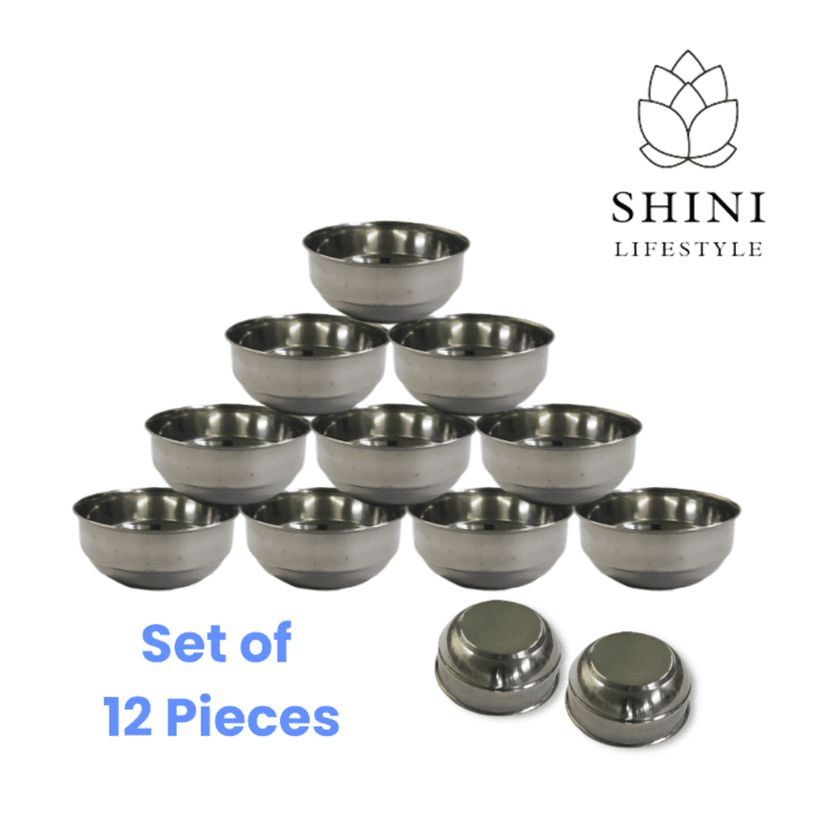 SHINI LIFESTYLE Steel katori Heavy Gauge Bowl Wati Set, curry bowl Stainless Steel Vegetable Bowl (Silver, Pack of 12)