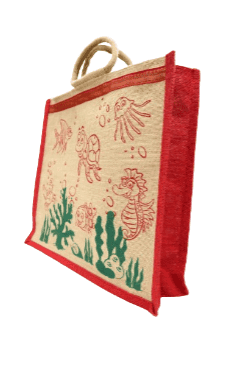 PALAK SAXENA Jute Bag for Shopping - Shoulder Bag | Eco Friendly Bags for Shopping - Cute & Quirky Collection (Tortoise, Fish - Red) view 3