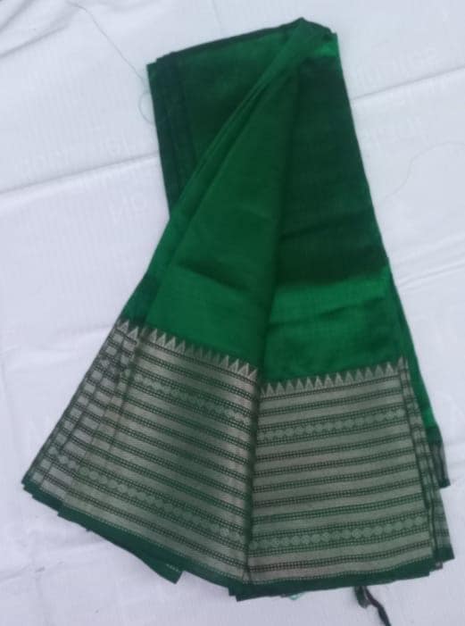 Green Tissue Kanjivaram Silk Saree With Silver Zari Border view 2