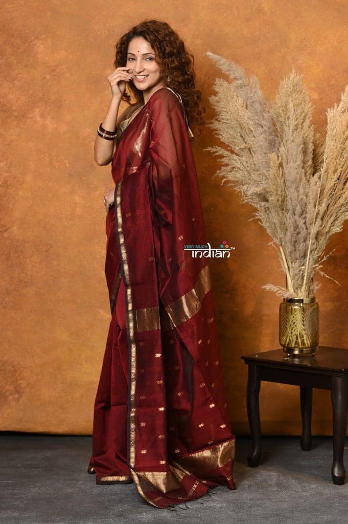 EXCLUSIVE! Handloom Pure Silk Cotton Saree ~ Perfect Maroon view 2