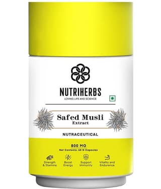 Nutriherbs Safed Musli Capsules 800 mg 100% Pure & Natural Safed Musli - 60 Capsule| Provides Energy & Boosts Immunity | Enhances Sports Performance