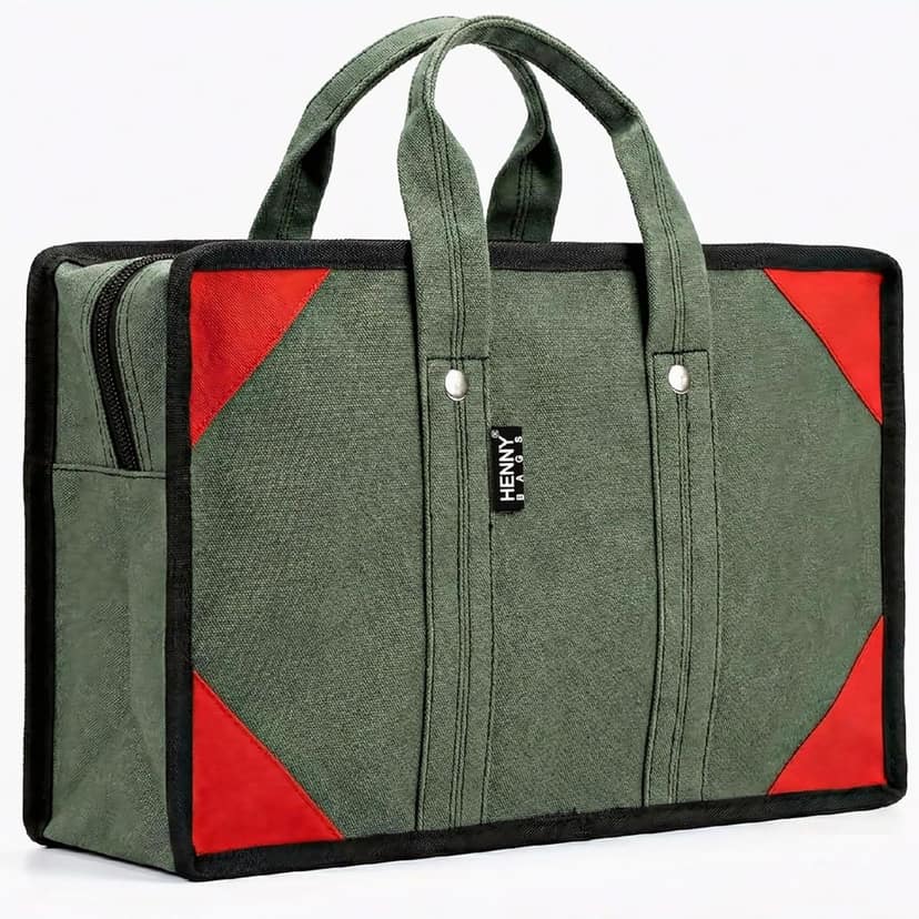 HENNY BAGS Canvas Tool Bag. Extra Heavy Duty Tool Bag for Electrician, Technician,Service Engineer,Mechanic, Plumber, Carpenter|ProMax Strong Canvas Tool Bag with 2 Inside Zipper Pockets (Geeen)