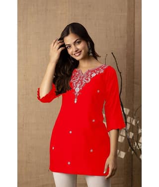 Kapadia Women's Rayon Regular Top ( Red )