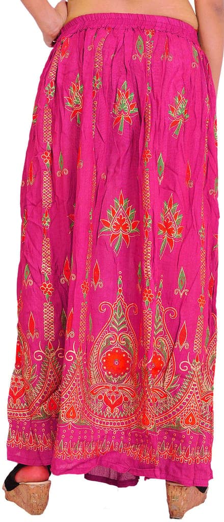 Magenta Long Skirt With Printed Flowers and Embroidered Sequins view 2