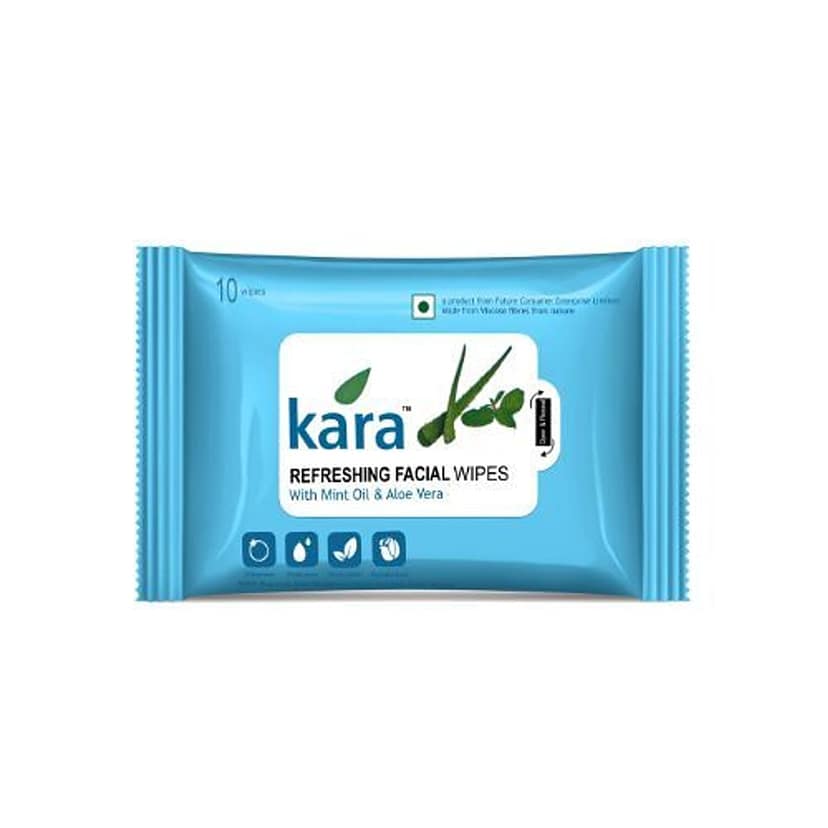 Kara Refreshing Facial Wipes - With Aloe Vera & Mint Oil, Alcohol Free, 10 Pcs view 2