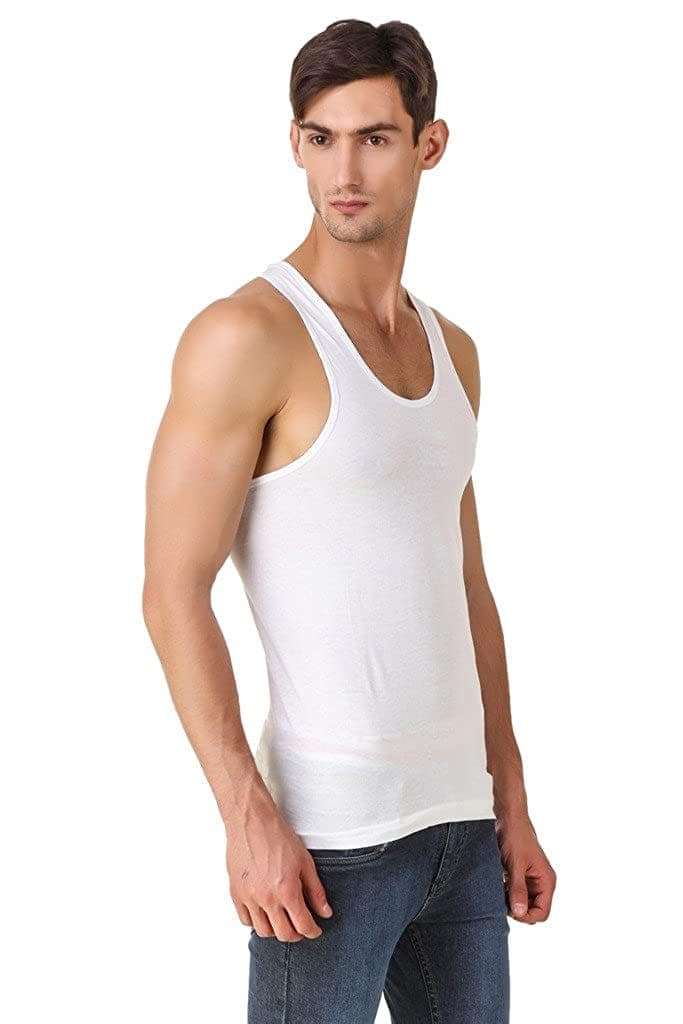 Men's Regular Cotton Sleeveless White Vests (PACK OF 10) view 4