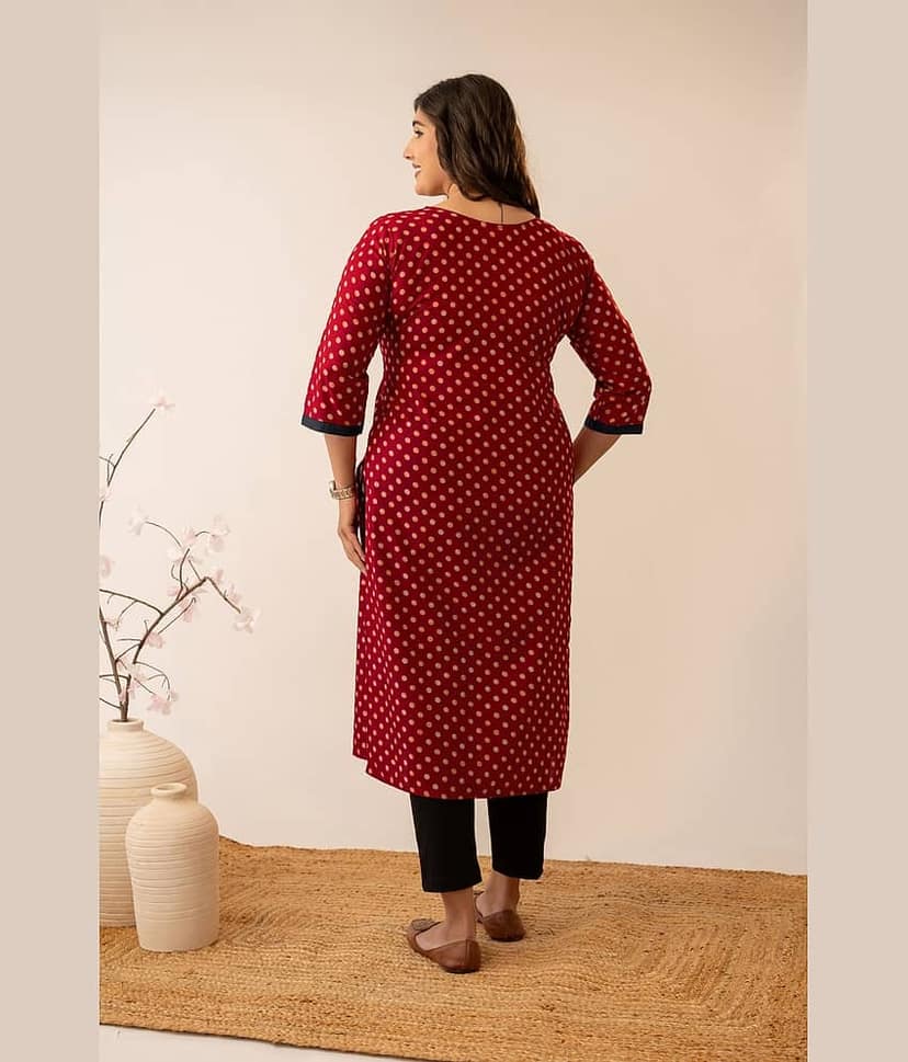 AMTHI Women 100% Cotton Printed Straight Kurti ( Red ) view 2