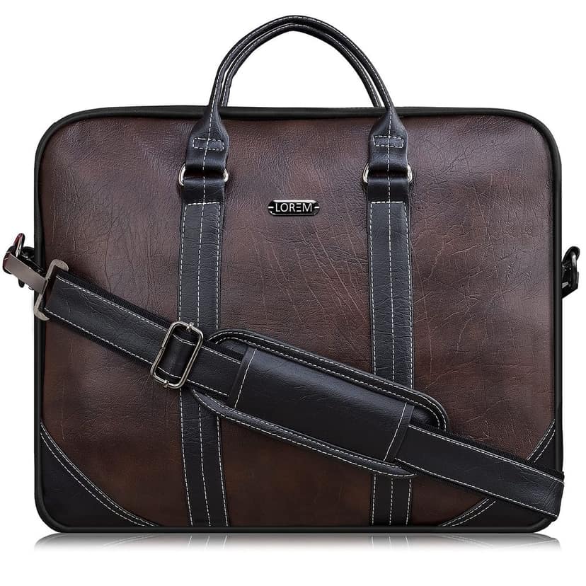LOREM Brown & Black Color Faux Leather 10L Laptop Messenger Bag For Men & Women BG44