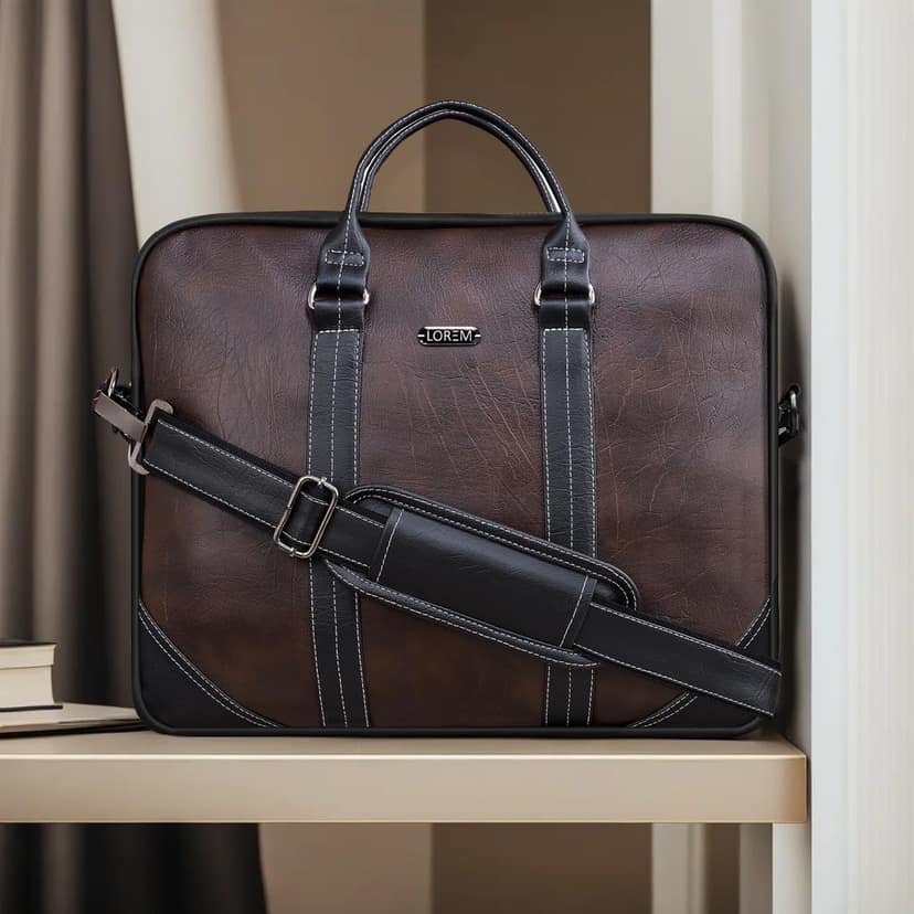LOREM Brown & Black Color Faux Leather 10L Laptop Messenger Bag For Men & Women BG44 view 2