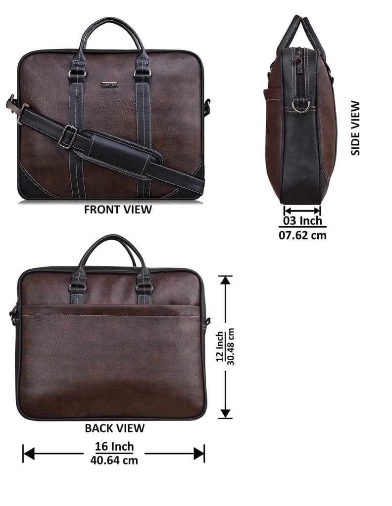 LOREM Brown & Black Color Faux Leather 10L Laptop Messenger Bag For Men & Women BG44 view 3