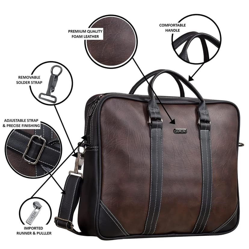 LOREM Brown & Black Color Faux Leather 10L Laptop Messenger Bag For Men & Women BG44 view 4