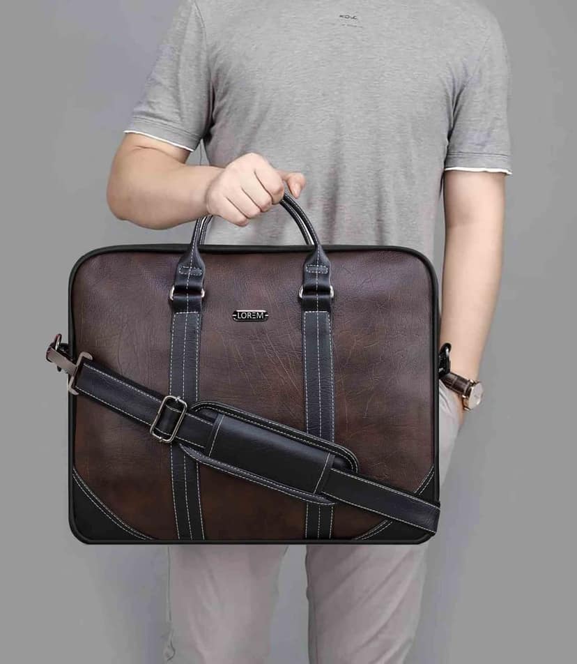 LOREM Brown & Black Color Faux Leather 10L Laptop Messenger Bag For Men & Women BG44 view 7
