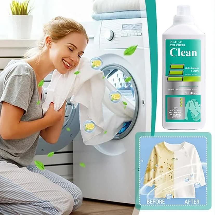 ELHAE Colorful Clean Liquid Detergent for Color Fabrics | 8-in-1 Deep Clean Power | Brightening & Stain Removal Formula | Gentle on Clothes | Pack of 2 (425ml Each) view 6