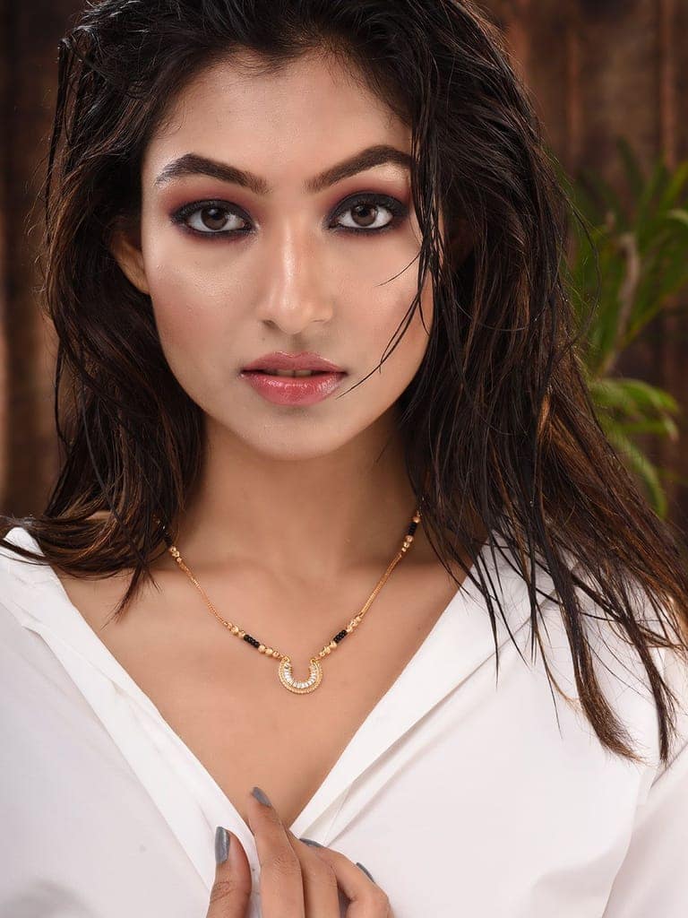Gold Plated White AD Studded & Beaded Pendant Mangalsutra COMBO view 4