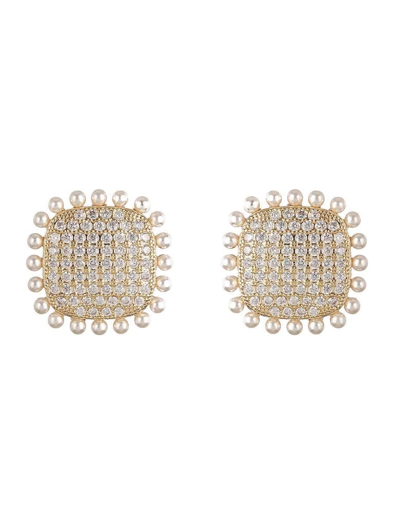 Gold Toned AD Studded Pearl Minimal Studds Earring view 4