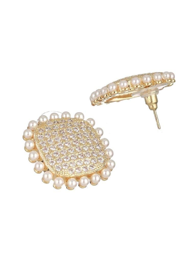 Gold Toned AD Studded Pearl Minimal Studds Earring view 5