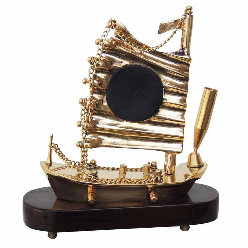Brass & Wood Ship Clock Big Showpiece | Luxury Marine Theme Home D�cor, Height : 6.5 Inch (ZMAS111 B) view 3