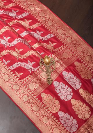 Exquisite Kadhuwa Jungla Alfi Leheria Saree in Blood Red | SILK MARK CERTIFIED