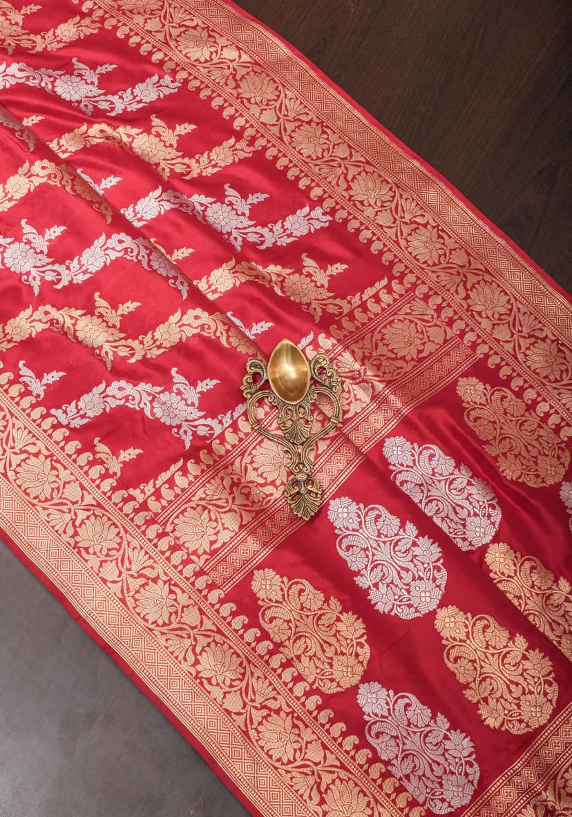 Exquisite Kadhuwa Jungla Alfi Leheria Saree in Blood Red | SILK MARK CERTIFIED