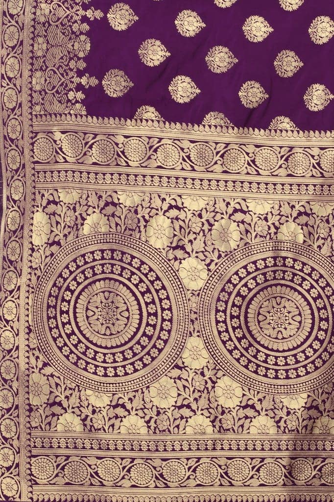 Women's Banarasi Silk Woven Wine Saree with Unstitched Blouse Piece view 6