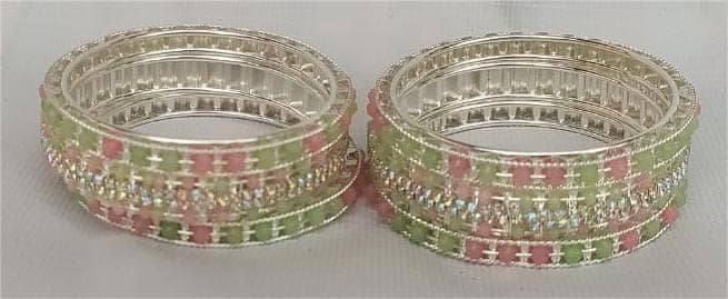 Pink and Green Rhinestone Bangle Set view 3