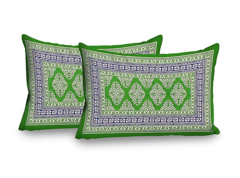 Lali Prints Green White Ethnic Motifs Cotton 130 TC Queen Bedsheet with 2 Pillow Covers view 2