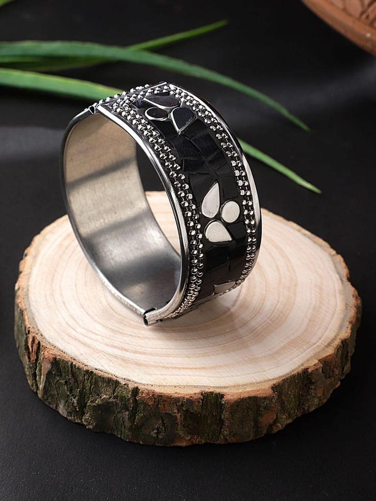 Cardinal Black Minakari Oxidized Silver Color Adjustable Bracelet Size 2.6 view 2