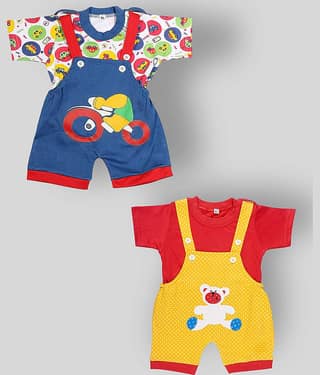 Babeezworld Pack of 2 Baby Girls Cotton Dungarees ( Multicolor )