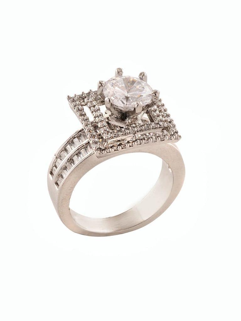 Silver Toned White AD Studded Solitaire Square Finger Ring view 2