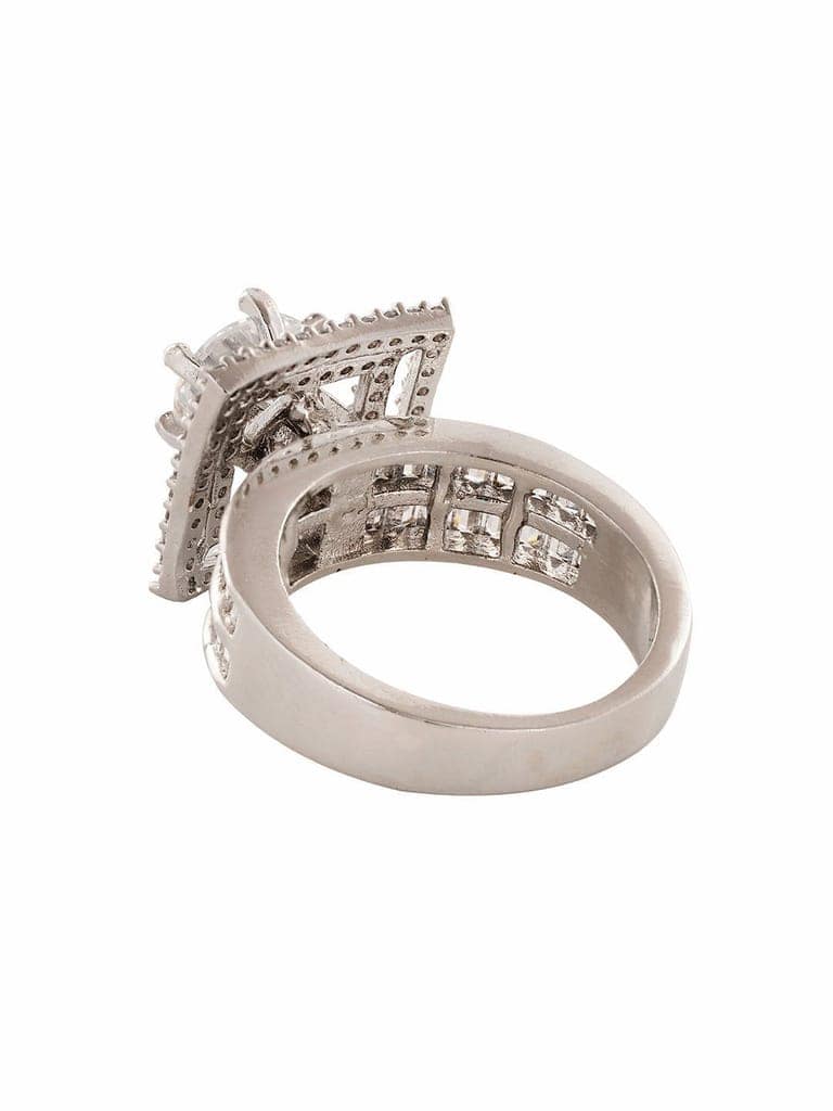 Silver Toned White AD Studded Solitaire Square Finger Ring view 3