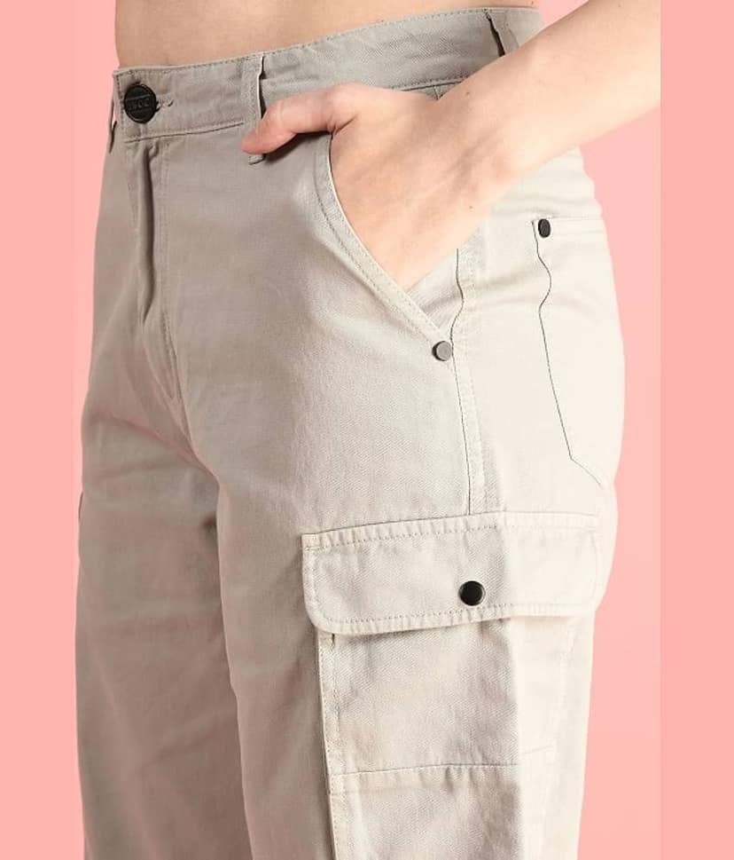 IVOC Women Classic Straight Fit High-Rise Cotton Cargos Trousers view 2