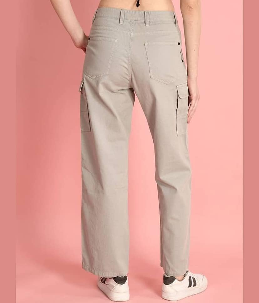 IVOC Women Classic Straight Fit High-Rise Cotton Cargos Trousers view 4