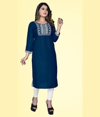 HAYA - Blue Rayon Women's Straight Kurti ( Pack of 1 )