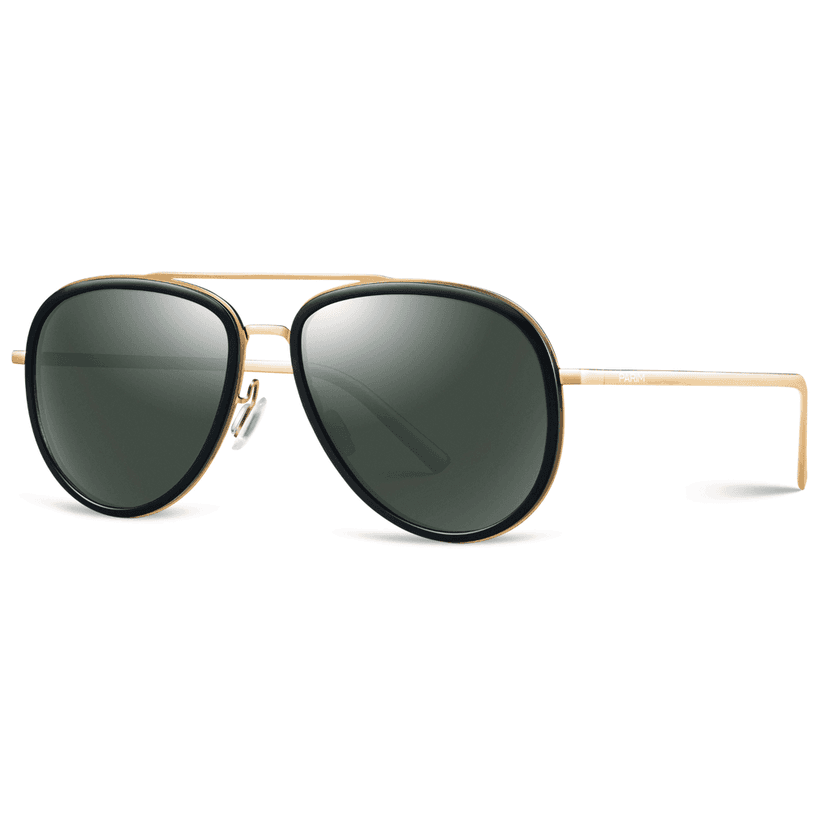 PARIM Polarized Unisex Aviator Sunglasses Golden::Silver Frame / Green Lenses | SKU 11047 B2