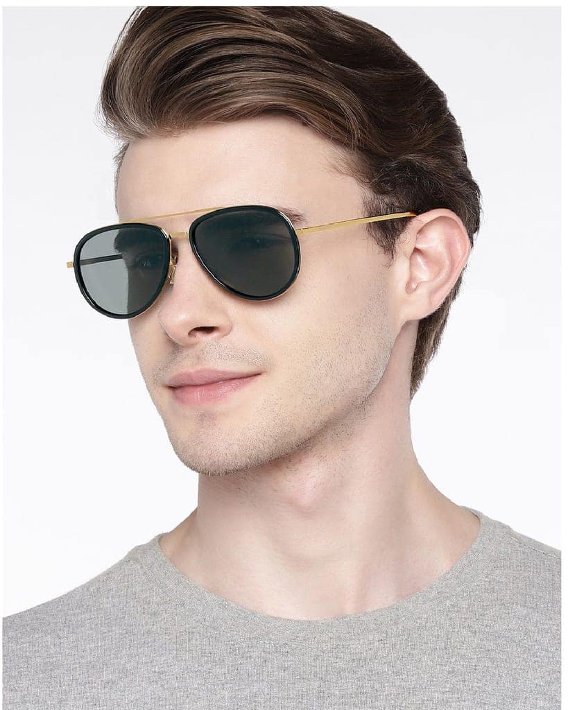 PARIM Polarized Unisex Aviator Sunglasses Golden::Silver Frame / Green Lenses | SKU 11047 B2 view 5