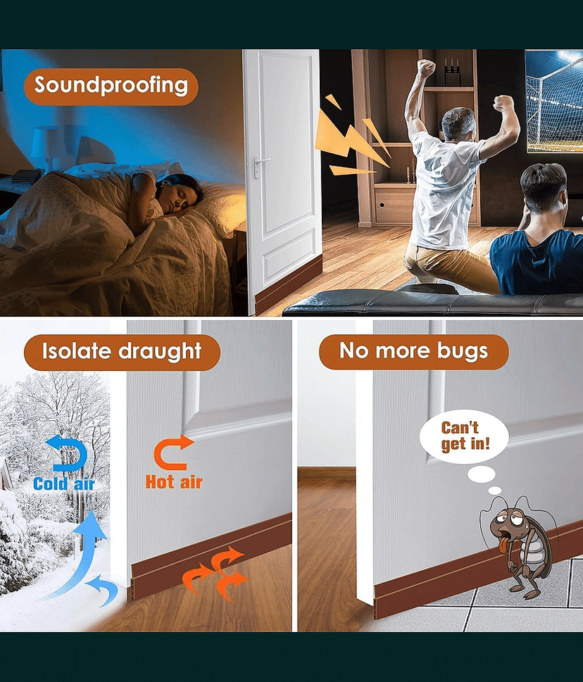 Door Draft Stopper | Silicon Door Bottom Sealing Strip | Self Adhesive Door Gap Filler Rubber | Door Bottom Sealing Strip Guard | Protector from Cockroach, Bugs, Air&Dust 1M (Brown) view 2