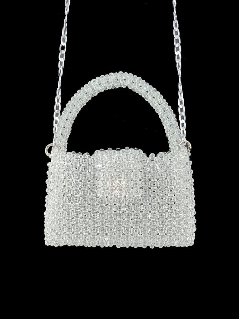 FHS Wedding & Party Style Crystal Work clutch bag -White view 3